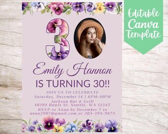 30th Birthday Party Invitation Flyer Template, Editable and Printable Instant Download Birthday Party Photo Invitation Flyer Template
