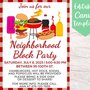 EDITABLE and Printable Neighborhood Block Party Flyer Invitation, Instant Download Community Block Party Canva Flyer Template