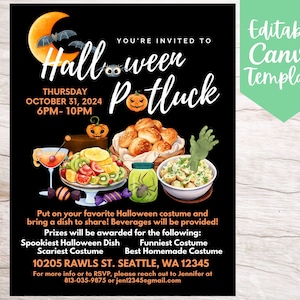 Spooky Halloween Potluck Event Einladung Flyer Vorlage, bearbeitbar und druckbar Sofortiger Download Halloween Potluck Flyer Vorlage