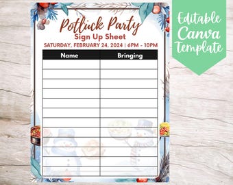 Snowman Potluck Party Sign Up Sheet Template, Editable and Printable Instant Download Office Potluck Party Participation Sheet Template