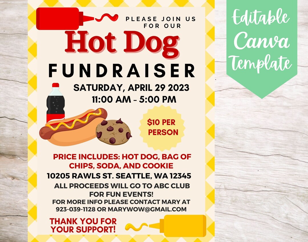 EDITABLE and Printable Hot Dog Fundraiser for Organization Flyer EDITABLE and Printable Hot Dog Fundraiser for Organization Flyer