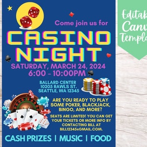 Modello di volantino di invito per evento raccolta fondi Casino Night (download digitale modificabile e stampabile)