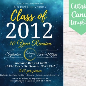 Editable and Printable College or High School Reunion Invitation Flyer Template, Instant Download College Reunion Canva Flyer Template