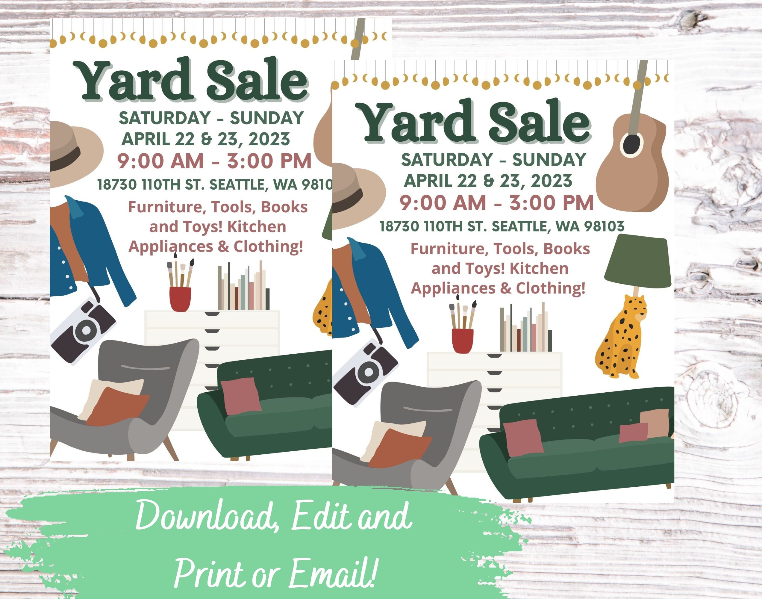 EDITABLE and Printable Yard Sale Announcement Flyer Template, Instant