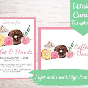 EDITABLE and Printable Pink Coffee and Donuts Flyer and Event Sign ...