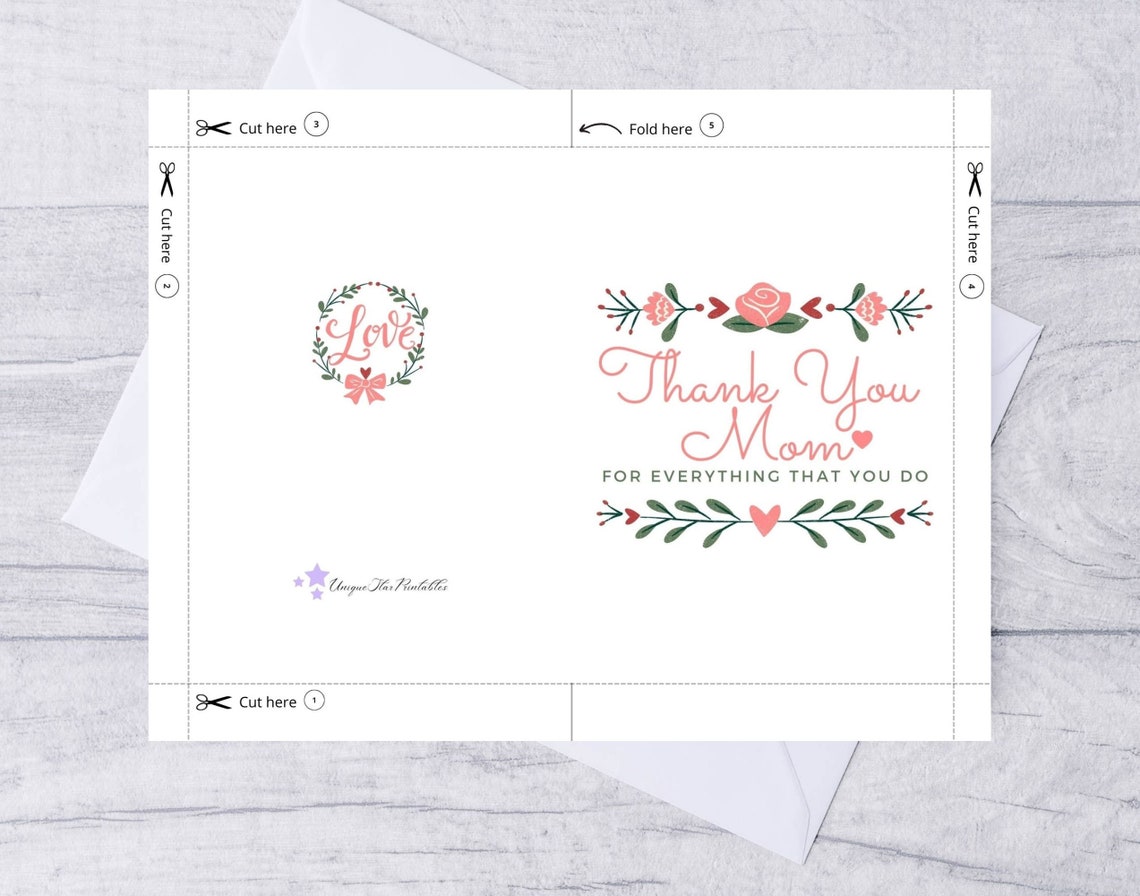 Printable Thank You Mom Card With Flowers Instant Download - Etsy