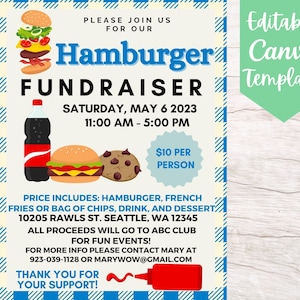 EDITABLE and Printable Hamburger Fundraiser Event Flyer Template