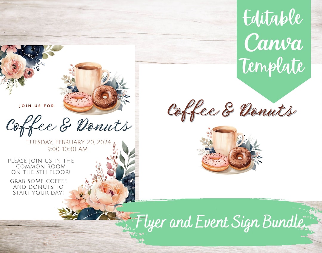 Coffee and Donuts Event Flyer and Event Sign Template Bundle editable