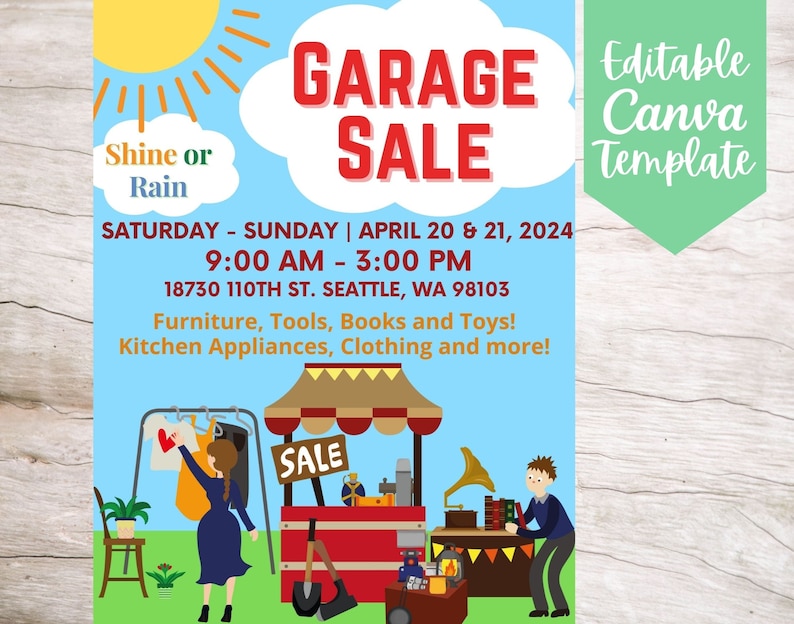 Garage Sale Announcement Flyer Template editable and Printable Digital