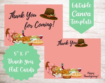 EDITABLE and Printable Thanksgiving Potluck Event Thank You Flat Cards Template, Instant Download Thank You Flat Cards Canva Template