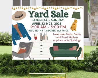 EDITABLE and Printable Yard Sale Yard Sign Template, Instant Download Neighborhood Yard Sale Canva Yard Sign Template, Garage Sale Sign