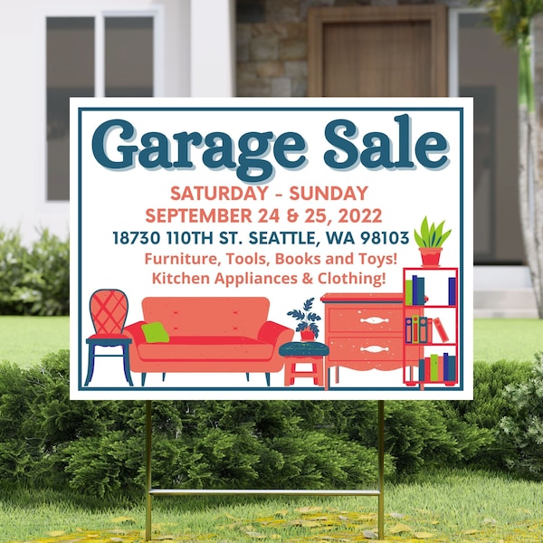 Bewerkbare en afdrukbare Garage Sale Event Yard Sign-sjabloon, Instant Download Garage Sale Yard Sign Canva-sjabloon, Yard Sign bewerken en afdrukken