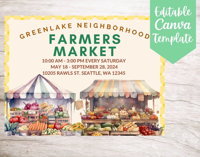 Farmers Market Event Sign Template, Editable and Printable Instant ...