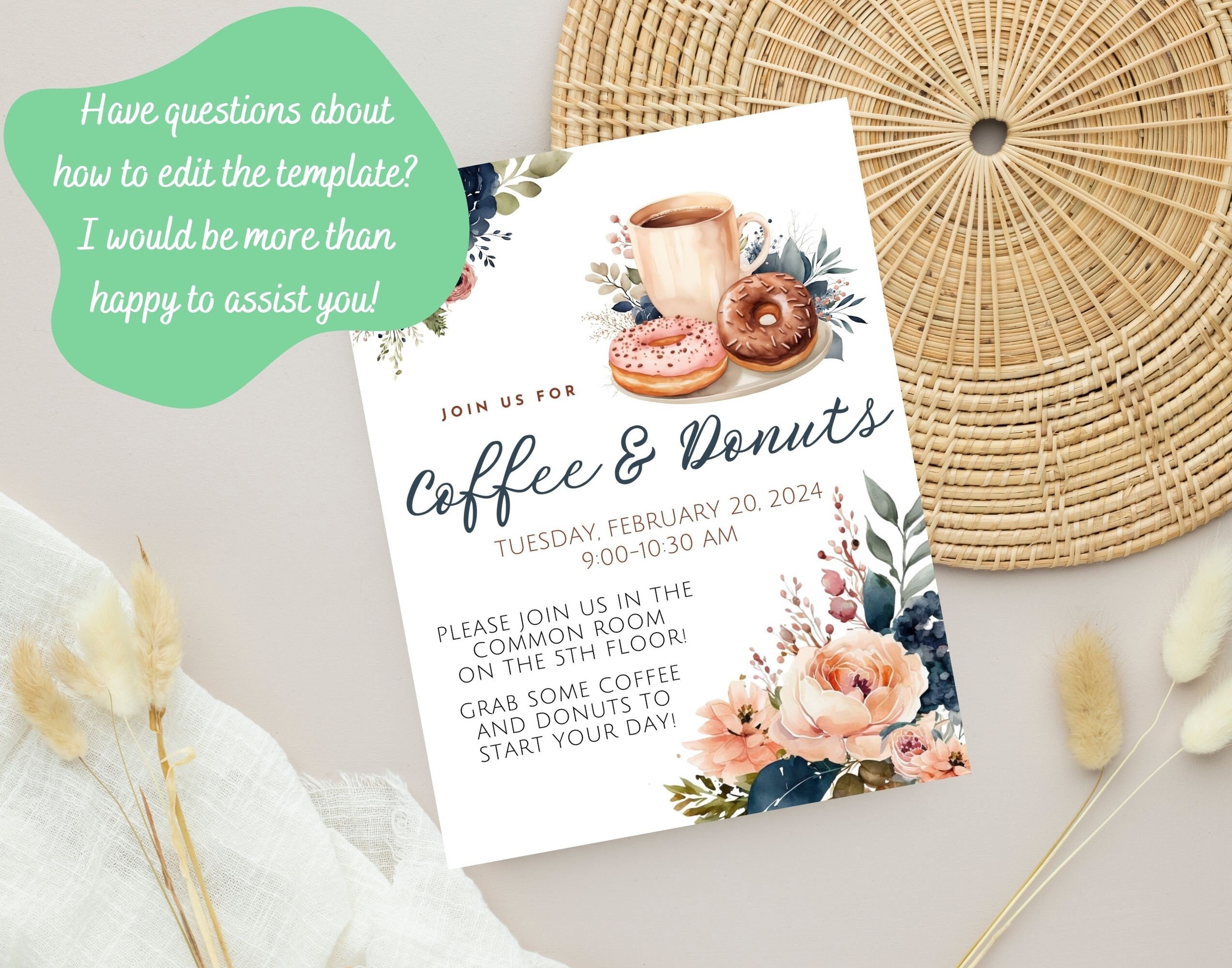 Coffee and Donuts Event Invitation Template editable and Printable