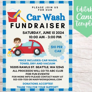 Car Wash Fundraiser Flyer Template, Editable and Printable Instant Download Car Wash Charity for Organization Flyer Template