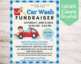 Car Wash Fundraiser Flyer Template, Editable and Printable Instant Download Car Wash Charity for Organization Flyer Template