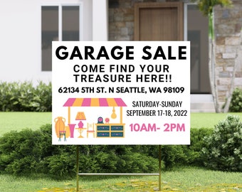 Editable and Printable Garage Sale Yard Sign Template, Instant Download 24" x 18" Garage Sale Lawn Sign Canva Template