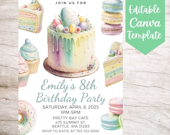 EDITABLE and Printable Colorful Birthday Invitation Flyer Template, Instant Download Spring Fun Birthday Party Canva Flyer Template