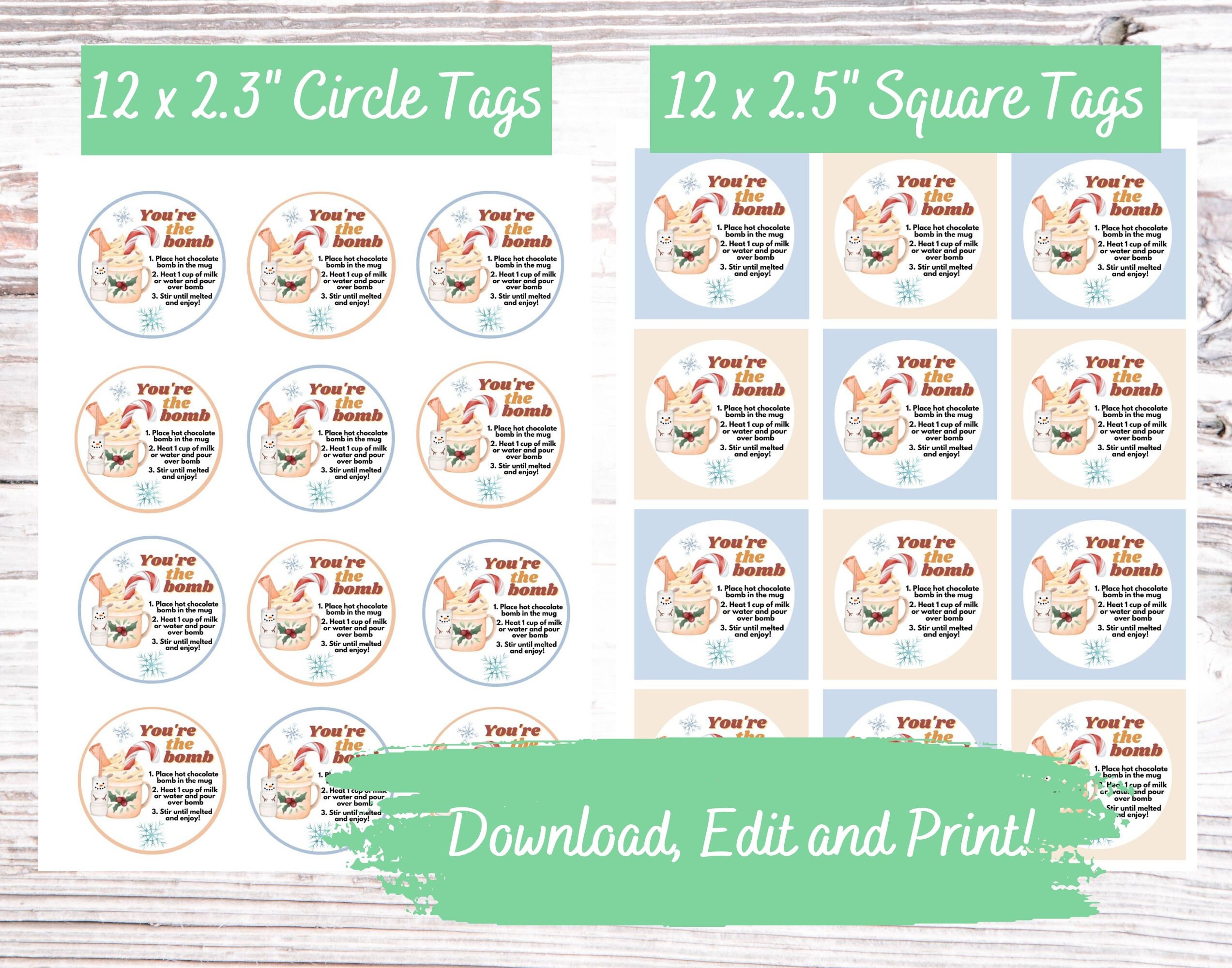 Editable and Printable Hot Chocolate Bomb Square and Circle Gift Tags ...