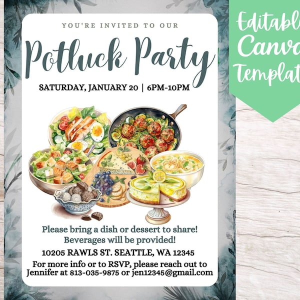 EDITABLE and Printable Office Potluck Party Event Invitation Template, Instant Download Community Potluck Party Canva Flyer Template