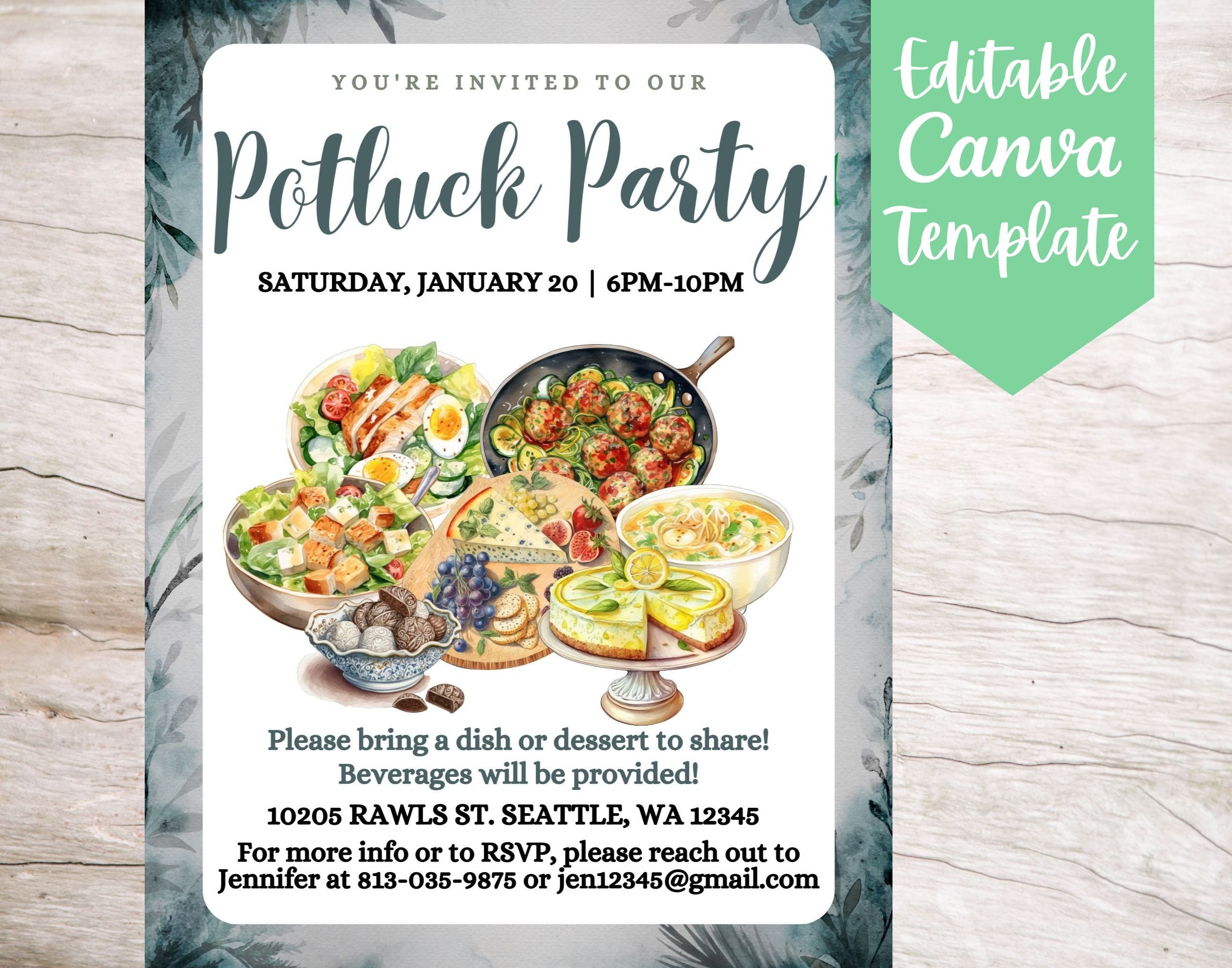 EDITABLE and Printable Office Potluck Party Event Invitation Template, Instant Download Community Potluck Party Canva Flyer Template