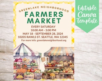 Farmers Market Event Announcement Flyer Template, Editable and Printable Instant Download Farmers Market Flyer Template