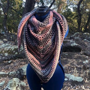 Linear Drift Triangle Scarf Pink White | Handmade Crochet Wrap | Light & Airy Shawl | Adult Size