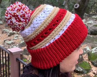 San Francisco 49ers Inspired Tricolor Crochet Beanie | Adult Size