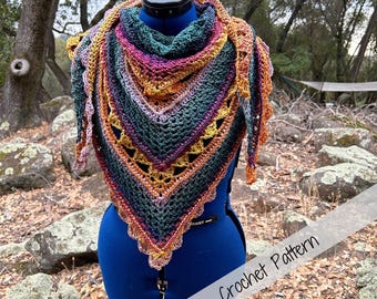 Modern Mesh Lace Crochet Shawl Pattern | Lightweight Triangle Shawl | Easy Lace Crochet Pattern | Airy Summer Wrap PDF