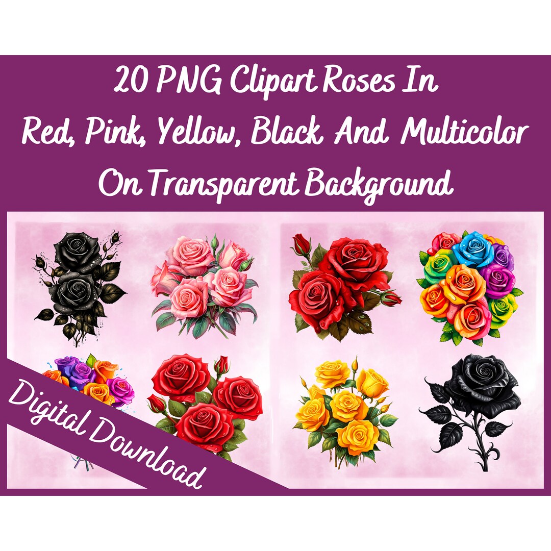 Rose Clipart on Transparent Background Digital Download Wedding ...
