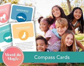 Compass Cards - Core Values Activity, Printable Kids Game (Digital Download)