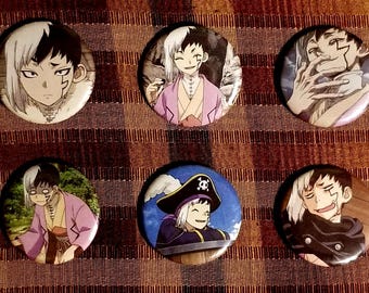 Gen Asagiri Buttons | Dr.stone anime pins