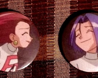 Jessie & James Duo buttons | pokemon team rocket pins | Pokemon Pins