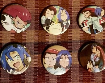 Jessie & James buttons | pokemon team rocket pins | Pokemon Pins