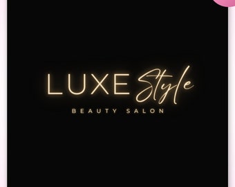 DIY Gold Beauty Logo, Premade Luxury Beauty Salon Logo Design, Branding Hairstylist Lash Makeup MUA Small Business Editable Canva Template