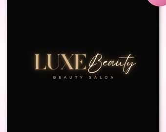 Logo di bellezza di lusso oro fai da te, design del logo preconfezionato per piccole imprese, modello di tela modificabile MUA per parrucchiere, branding del salone di bellezza