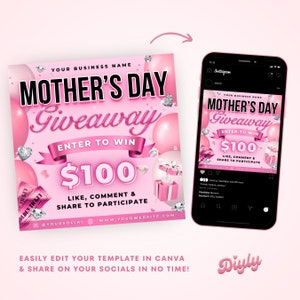 Mothers Day Giveaway Raffle Flyer, DIY Mother's May Ticket Contest Beauty Hair Lashes Wigs Braids Nails Social Media Editable Canva Template image 3