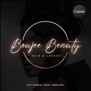 DIY Rose Gold Beauty Logo, Premade Small Business Logo Design, Boujee Lash Boutique Branding Hairstylist MUA Editable Canva Template