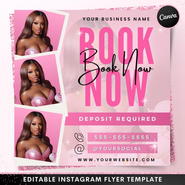 Editable Book Now Flyer, DIY Appointments Available Template, Premade Flyer Template, Hair, Lashes, Make up, Nails, Stylist, Canva Template