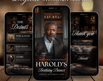 Men’s Birthday Video Invitation, Editable Mens Animated Canva Invite, Whiskey Theme Bourbon Cigar Lounge 40th 50th 60th Birthday Party Evite