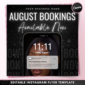 August Buchen Jetzt Verfügbar Flyer, DIY Sommer Buchen Sie Jetzt Termine Beauty Haar Wimpern Perücken Makeup Nägel Social Media Canva Flyer Vorlage