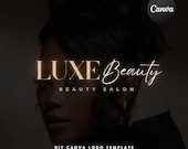Gold Luxury Beauty Logo, Premade Small Business Logo Design, DIY Beauty Salon Branding Hairstylist Lash Makeup MUA Editable Canva Template