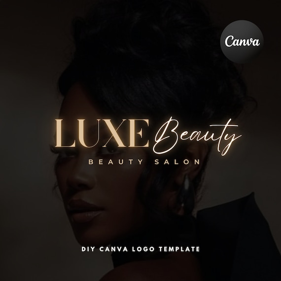 Gold Luxury Beauty Logo, Premade Small Business Logo Design, DIY Beauty Salon Branding Hairstylist Lash Makeup MUA Editable Canva Template