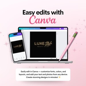Gold Beauty Logo, Premade Luxury Beauty Salon Logo Design, DIY Branding Hairstylist Lash Makeup MUA Small Business Editable Canva Template image 5