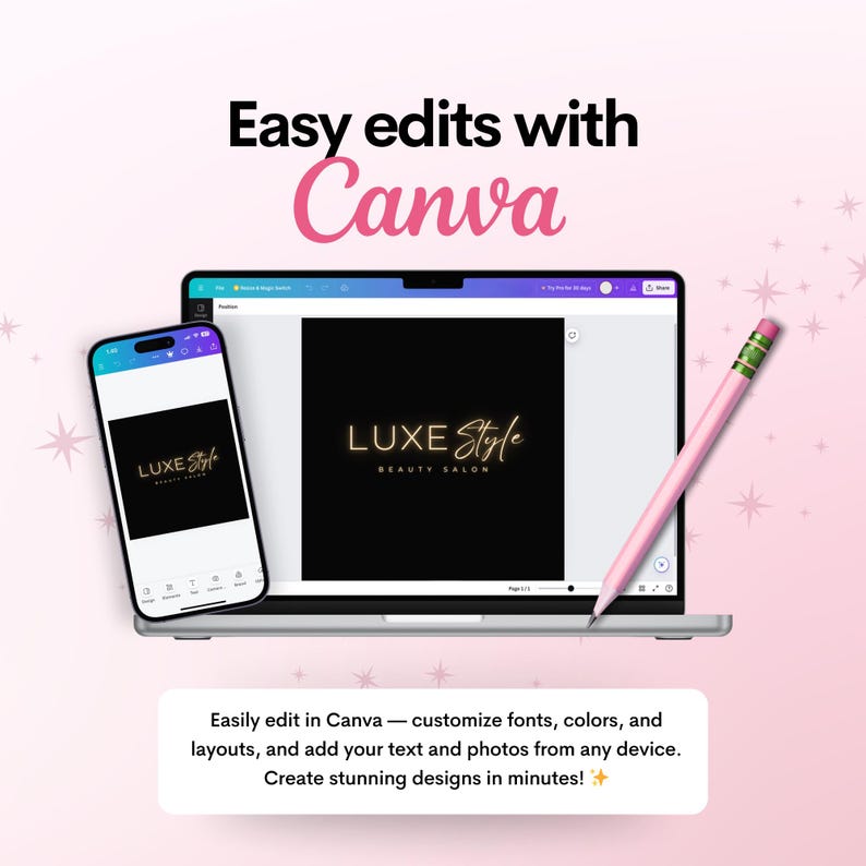 Gold Beauty Logo, Premade Luxury Beauty Salon Logo Design, DIY Branding Hairstylist Lash Makeup MUA Small Business Editable Canva Template image 5