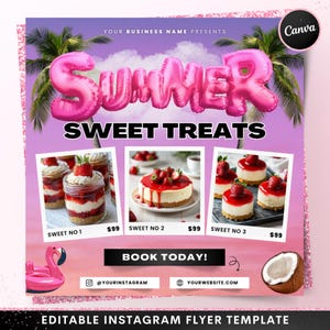 Summer Sweet Treats Flyer, Summer Bake Sale Flyer, DIY Bakery Flyer, Bake Shop Cake Dessert Flyer, Pastry Editable Instagram Canva Template