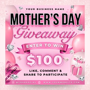 Mothers Day Giveaway Raffle Flyer, DIY Mother's May Ticket Contest Beauty Hair Lashes Wigs Braids Nails Social Media Editable Canva Template image 2