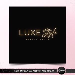 Gold Beauty Logo, Premade Luxury Beauty Salon Logo Design, DIY Branding Hairstylist Lash Makeup MUA Small Business Editable Canva Template image 2