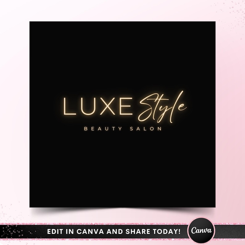 Gold Beauty Logo, Premade Luxury Beauty Salon Logo Design, DIY Branding Hairstylist Lash Makeup MUA Small Business Editable Canva Template image 2