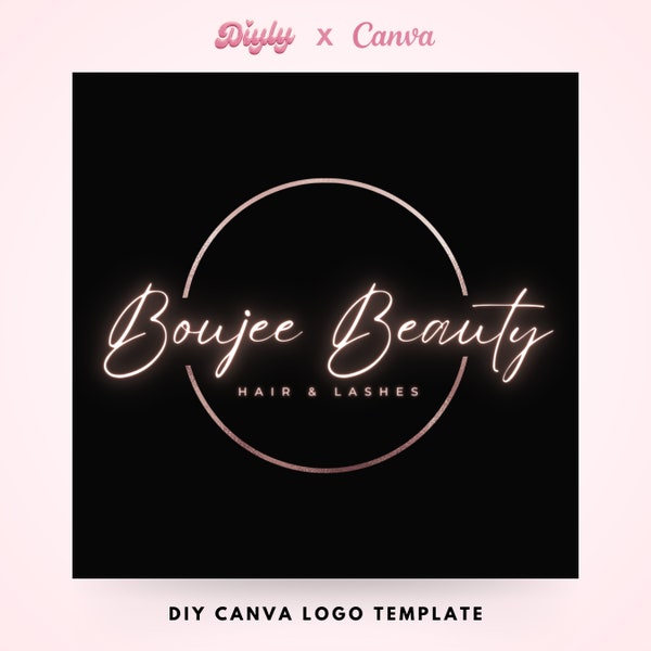 DIY Rose Gold Beauty Logo, Premade Small Business Logo Design, Boujee Lash Boutique Branding Hairstylist MUA Editable Canva Template